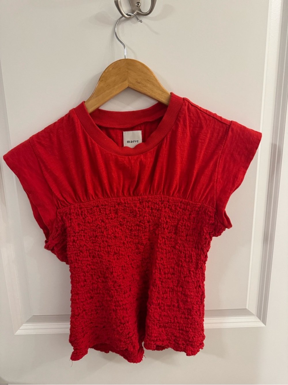 Maeve Red Short-Sleeve Smocked Tee